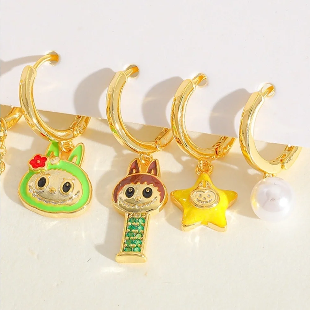 Labubu 14K Gold Plated Inspired Pez & Play Theme Earrings Huggie Hoop